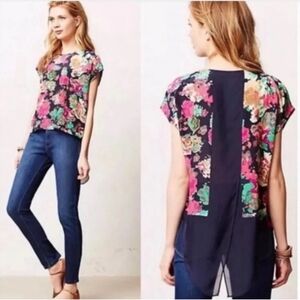 ANTHRO Maeve Silk Komal Split Back Top 0P